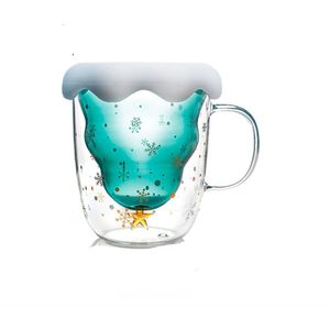 Double-Layer Anti-Brandwonden Glas Kerstboom Koffie Cup 3D Transparante Creatieve Melk Sapkop Multifunctionele Ontbijt Cup