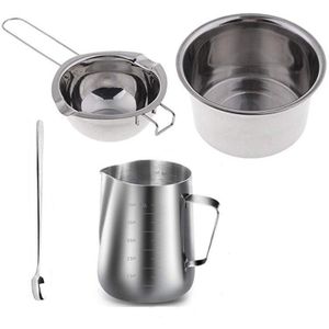 -4 Set Rvs Dubbele Boiler Lange Handvat Wax Melting Pot, pitcher & Menglepel Kaars Zeep Maken, Diy Geurende Cand