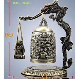 Exquisite Tibet Brons Gesneden Dragon & Buddha Bell H 12.5Cm