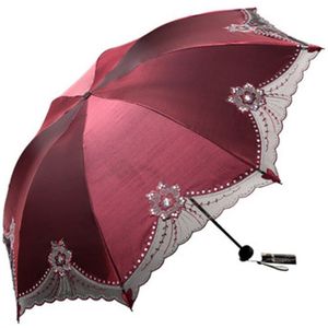 Mooie Vrouwen Kant Paraplu Anti UV Zwarte Coating Parasol 3 Folding Zon Regen Paraplu Volwassen Prinses Kant Paraplu
