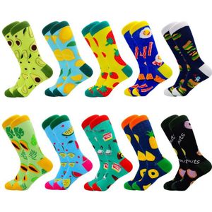 5 Paren/doos Unisex Mannen Vrouwen Sokken Mode Fruit Harajuku Gekamd Katoenen Sokken Cartoon Hip Hop Art Gelukkig Sok Casual Sokken