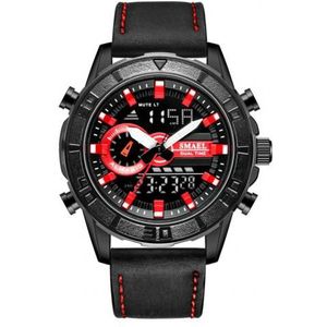 Smael Mannen Faux Lederen Riemen Waterdicht Analoge Digitale Display Quartz Horloge Mannelijke Sport Horloges