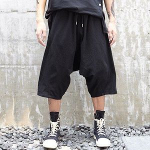 Mannelijke Losse Harembroek Streetwear Hiphop Wijde Pijpen Broek Mannen Japan Dark Black Katoen Linnen Laag Kruis Casual Broek