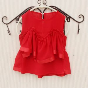 Chiffon Rood Shirt Meisjes Koreaanse Kinderkleding Zomer Tiener School Meisje Blouse Leuke Mouwloze Shirts Voor Peuter Baby