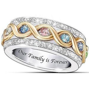 Two Tone Gold Dames Ring multi-color Zirkoon Crystal Onze Familie is Voor Altijd Gesneden Familie Anniversary