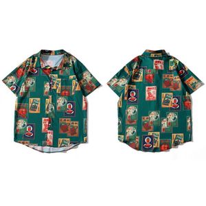 Gonthwid Vintage Poster Print Hawaiian Strand Shirts Mens Casual Tropische Korte Mouw Aloha Camp Shirt Mode Knop Hawaii Top