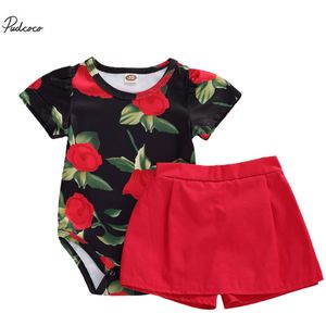 Zomer Peuter Baby Meisjes Bloemenprint Korte Mouw Romper Tops + Korte Broek Outfits