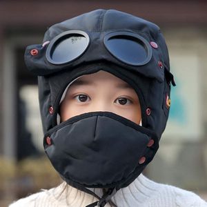 5-10 jaar Kinderen winter bomber hoeden balaclava masker winddicht gevoerd fleece hoed jongens meisjes oorkleppen skimuts