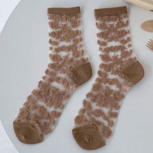 Lolita Sokken Vrouwen Sexy Glas Zijde Bloemenprint Vrouwen Transparante Sokken Vintage Voor Jk Meisje Kleding Accessoires