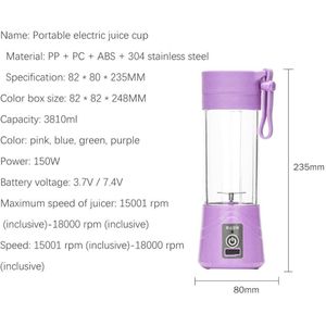 400 Ml 6 Blade Usb Oplaadbare Blender Mixer Mini Draagbare Juicer Sap Machine Smoothie Babyvoeding Super Sterke Juicer