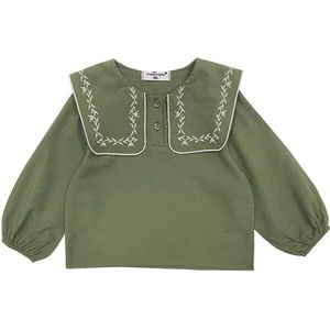 Herfst Meisjes Mode Borduurwerk Matroos Kraag Lange Mouwen Kids Vintage Jacquard Overhemd