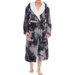 Mannen Flanellen Badjas Tie-Dye Nachtkleding Winter Warm Hooded Badjas Lange Mouw Thuis Doek Met Taille Riem Mode Mannelijke badjas