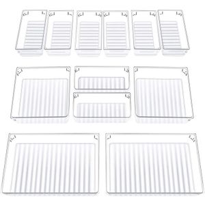 Set Van 12 Bureaulade Organizer Trays Met 3-Size Clear Plastic Opbergdozen Divider Make-Up Organisator voor Kantoor