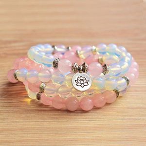 108 Spirituele Stones Natuurlijke Ge-mstone Mala Vruchtbaarheid Opalite RoseQuartz Armband Womens Wrap OM armband lotus mala