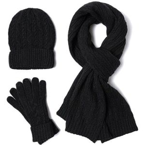 3Pc Gebreide Muts Sjaal Handschoen Sets Voor Vrouwen Winter Warm Wol Twist Cap Gorros Motorkap Effen Hoofdband Knit sjaal Jaar