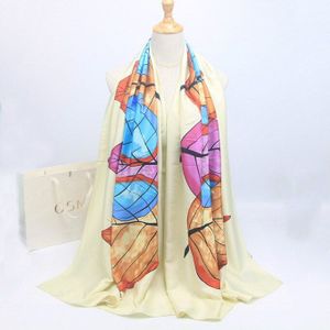 Vrouwen Gedrukt Satijn Polyestor Hijabs Sjaals Trendy Kleurrijke Lange Hoofdband Sjaal FJ056