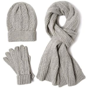 3Pc Gebreide Muts Sjaal Handschoen Sets Voor Vrouwen Winter Warm Wol Twist Cap Gorros Motorkap Effen Hoofdband Knit sjaal Jaar