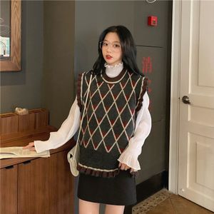 Vrouwen Trui Vest Winter Koreaanse Stijl Leuke Harten Patroon Ruches Gebreide Mouwloze Trui Tank Tops Vest T485