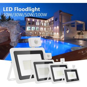 Wit Shell Pir Motion Sensor Led Overstroming Licht 10W 20W 30W 50W AC220V Schijnwerpers IP65 Waterdicht projector Tuin Outdoor Licht