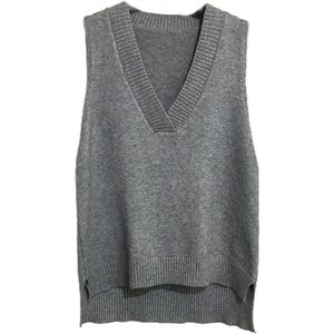 Vrouwen Sexy V-hals Gebreide Mouwloze Vest Effen Kleur Hoge Lage Asymmetrische Trui Casual Loose Trui Jumper Tank Top