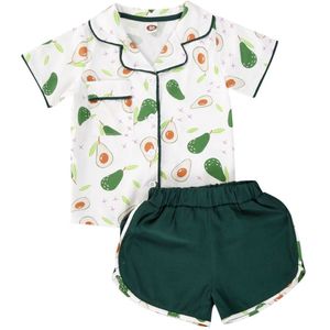 Zomer Baby Baby Meisjes Causale Pyjama Sets Fruit Print Korte Mouw Single Breasted Shirts Tops + Shorts