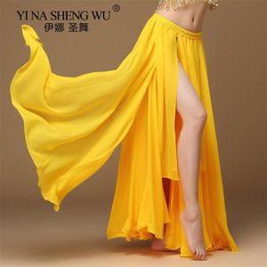 Vrouwen Buikdans Rok Effen Kleur Oosterse Dans Hoge Cut India Bollywood Eenzijdige Praktijk Split Buikdans 1Pc Lange rok