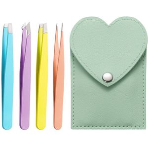 4 Pcs Wenkbrauw Pincet Wenkbrauw Clip Klemmen Trimmen Tool Pincet Voor Haar Baard Verwijderen Met Leather Case Slant Make-Up tool