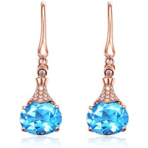 Aquamarijn edelstenen blue Oostenrijkse crystal dangle oorbellen voor vrouwen Rose goud zirkoon diamanten fijne sieraden mode