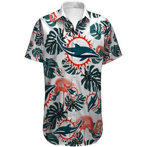 Zomer Casual Mannen Korte Mouw Miami Stand Kraag Losse Voetbal 3d Printing Dolfijnen Hawaiian Shirt Snel Droog Strand Tee