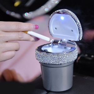 Bling Strass Draagbare Auto Asbak Met Led Licht Diamant Kristal Auto Asbak Opslag Bekerhouder Voor Vrouw Auto Accessoires