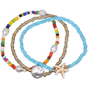 Hangzhi 3 Stks/set Bohemen Barokke Parels Zeester Kleurrijke Multilayer Kralen Armbanden Voor Vrouwen Sieraden