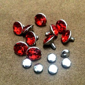 100 Sets 10 Mm Rode Cz + + + Kristallen Rhinestone Klinknagels Zilveren Nailhead Spots Studs Diy Fit Voor Tassen Schoenen Riemen Gratis