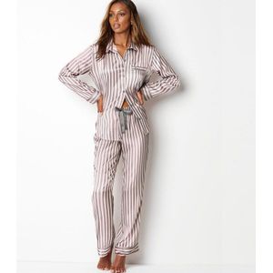 Zijde Pijamas Vrouwen Gestreepte Lange Mouwen Nachtkleding Satijnen Pyjama Pjs Loungewear Twee Piees Zomer Night Pak Thuis Kleding