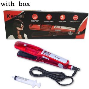 Kemei Professionele Damp Stijltang Kam Borstel Flat Iron Keramische Stoom Haar Ijzer Elektrische Haar Rechttrekken Stoom Krultang
