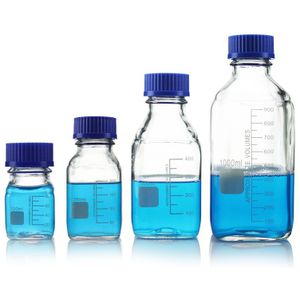 Blauw Deksel Reagens Fles Glas Vierkante Fles Transparant Met Schaal Laboratorium Reagensfles 100/250/500/1000ml