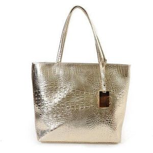 Brand Casual Vrouwen Schoudertassen Zilver Goud Zwart Krokodil Handtas Pu Leer Vrouwelijke Grote Tote Tas Dames Handtassen sac