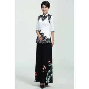 Chinese Traditionele Kostuum Vrouwen Katoen Wit Shirt Maat: S - 3XL