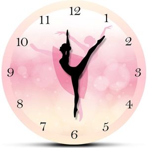 Balletdanser Met Arabische Cijfers Meisje Slaapkamer Decor Prinses Roze Wandklok Dansen Wall Art Ballerina Moving Been Klok Horloge