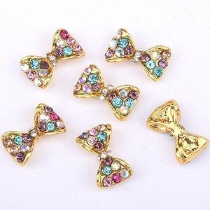 10 pcs 3d bow tie nail decoratie accessoires goud zilver strass steentjes AB glitter metalen bedels voor nagels Y73 ~ 80