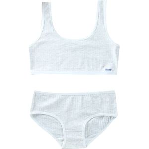 Kids Tieners Meisjes 2Pcs Sport Ondergoed Set Geribbelde Effen Kleur Letters Label Brede Band Training Beha En Hipster Slipje