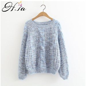 H. Sa Herfst Vrouwen Trui Truien Oneck Latern Mouw Mohair Pull Jumpers Twist Hoge Taille Pull Trui Winter Tops Femme