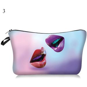 3D Afdrukken Cosmetica Make-Up Tas Lippen Serie Make Tassen Pouchs Voor Reizen Make Up Tas Vrouwen Multicolor Patroon Cosmetische Tas