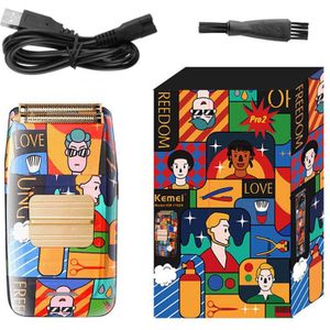 Kemei Dubbele Elektrische Scheerapparaat Trimmer Professionele Kapper Afwerking Tool Vergeldende Elektrische Mannen Razor Willekeurige Graffiti Patroon