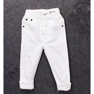 Jeans kinderen jongen wit casual broek in de grote jongen en najaar Slim voeten gebroken broek letters borduren