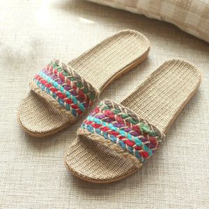 Suihyung Zomer Thuis Slippers Voor Vrouwen Gekleurde Linnen Weave Riem Platte Slides Dames Vlas Slippers Flip Flop Grote Maat 35-45