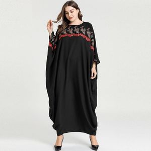 Losse Oversized Moslim Jurk Abaya Vrouwen Vleermuis Mouwen Borduren Casual Dress Plus Size Kimono Dubai Caftan Islamitische Kleding