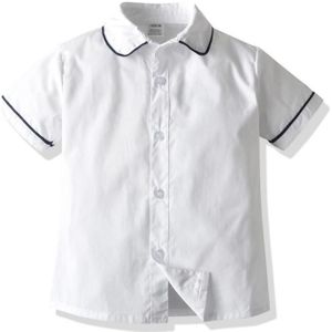 Zomer Jongens Korte Mouwen Turn-Down Kraag Shirts Voor Jongens Wit Blouses Kids Button Shirt