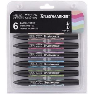 Winsor & Newton Brushmarker Set 6 Kleuren 12 Kleuren Zachte Borstel Markers Twin Tip Mid Pastel Skin Rijke Tonen