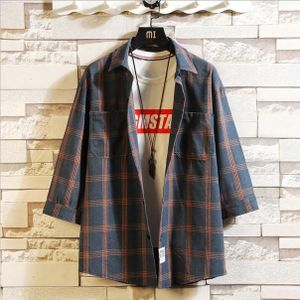 Plaid Heren Gestreepte Shirts Drie Kwart Mouw Casual Shirt Japan Shirt M-4XL 5XL Plus Aziatische Size Blouse