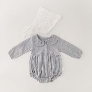 Bodysuit Voor Lange Mouwen Ruches Baby Bodysuit Baby Baby Meisjes Katoen Linnen Body Een Stuk Jumpsuit + Hoed 2 stuks Meisjes Kleding